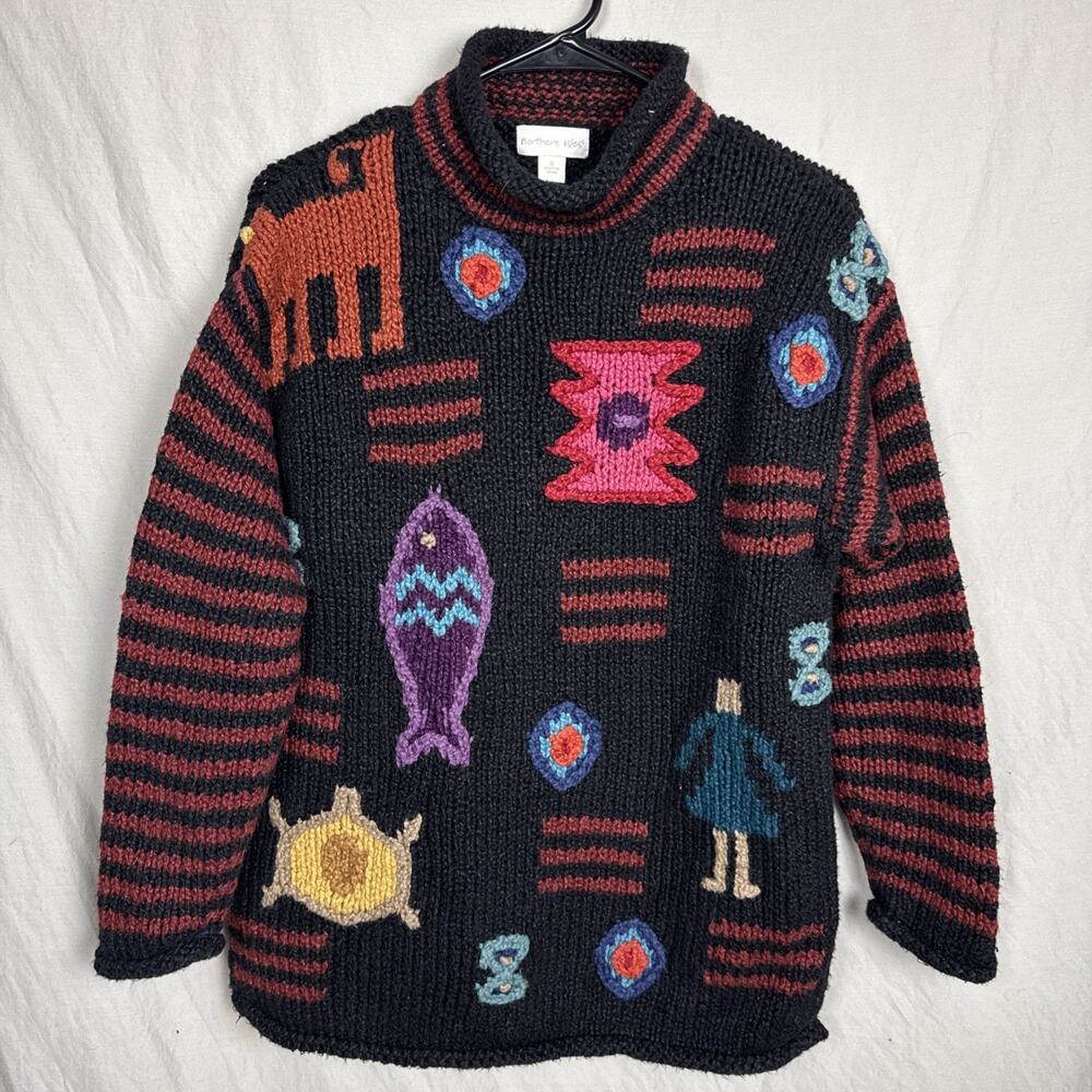 Northern Isles SMALL Fish Turtle Nordic Print Sweater Aztec Ramie/Cotton